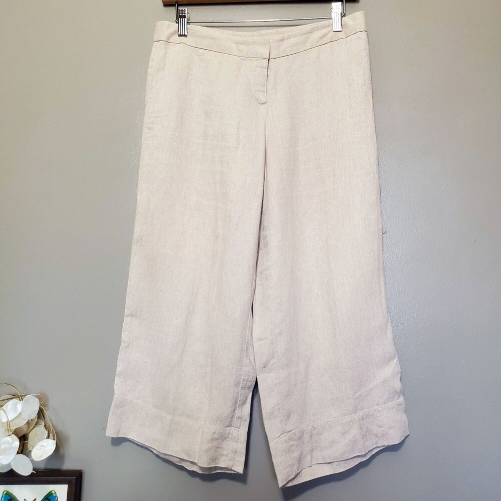 J. Jill Pants Women's Petite Size 4 Shimmer Metallic Beige Linen Blend Crop